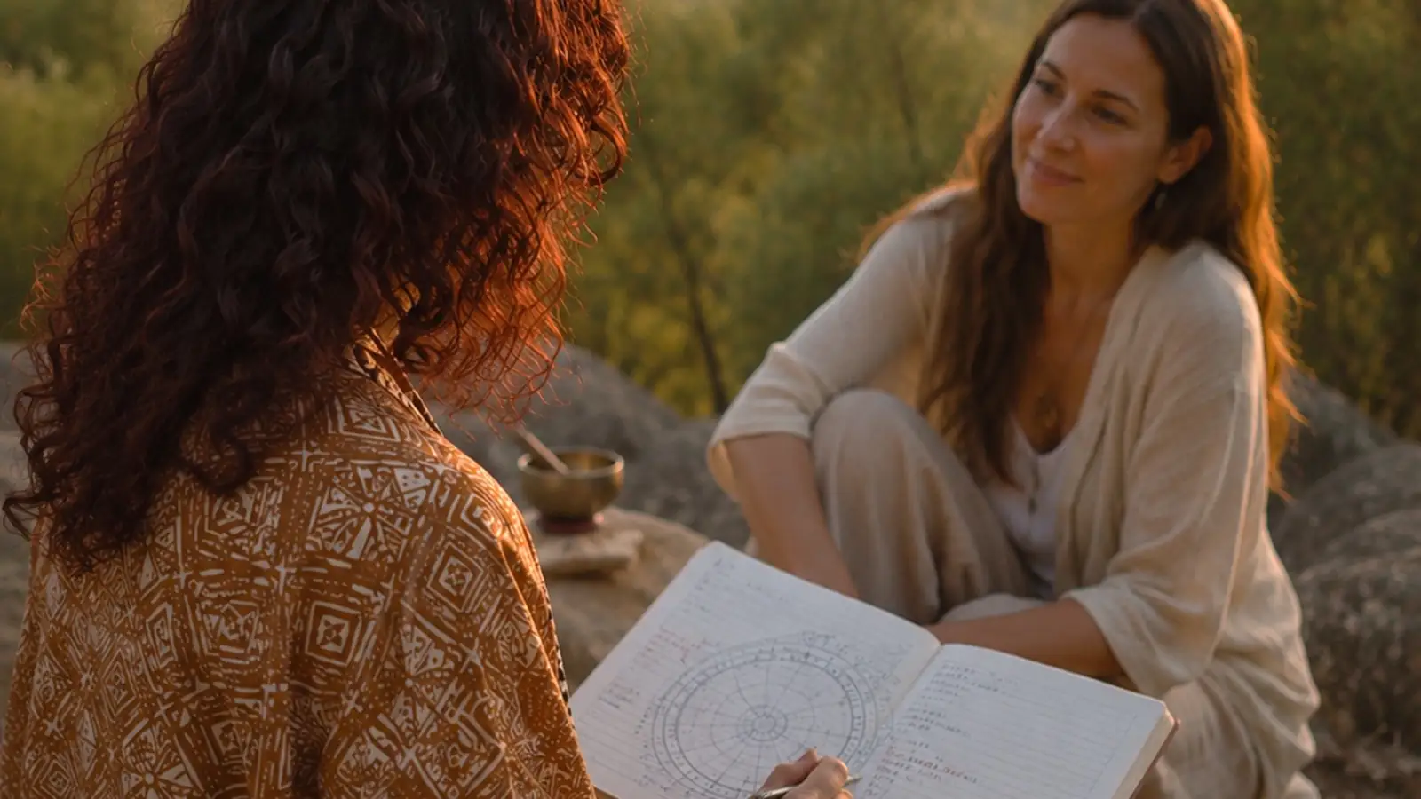 Lectura de carta astral al atardecer en Laranahata